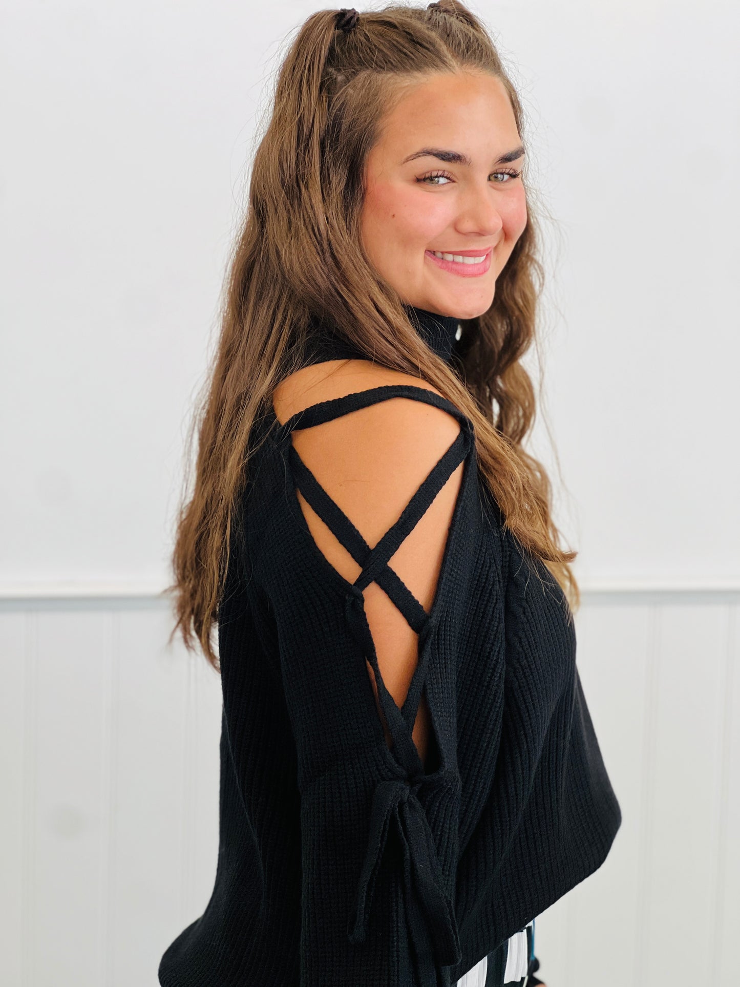 Black Cut Out Turtleneck Sweater Top (Reg.)