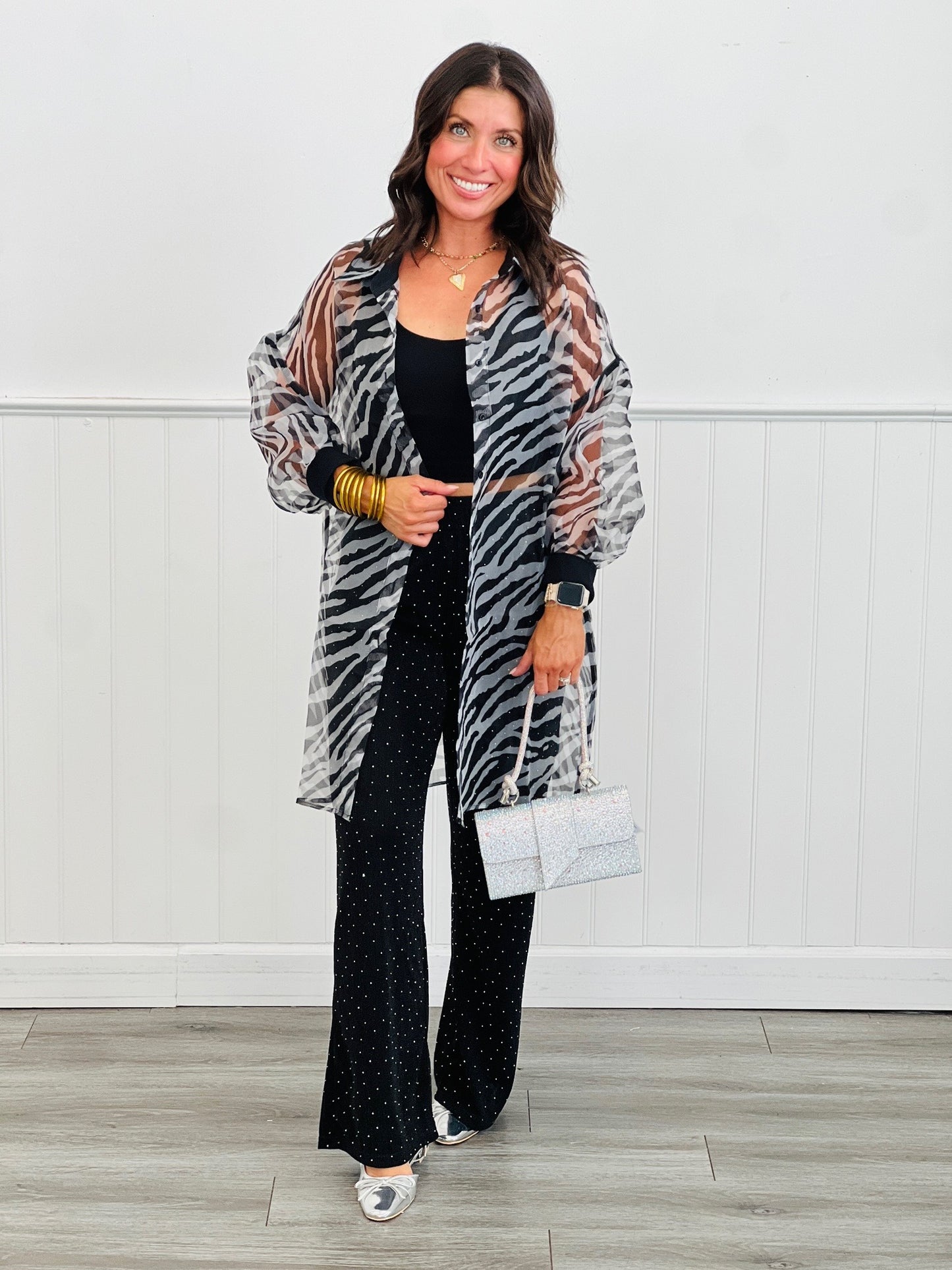 Organza Zebra Print Button Down Shirt (Reg.)