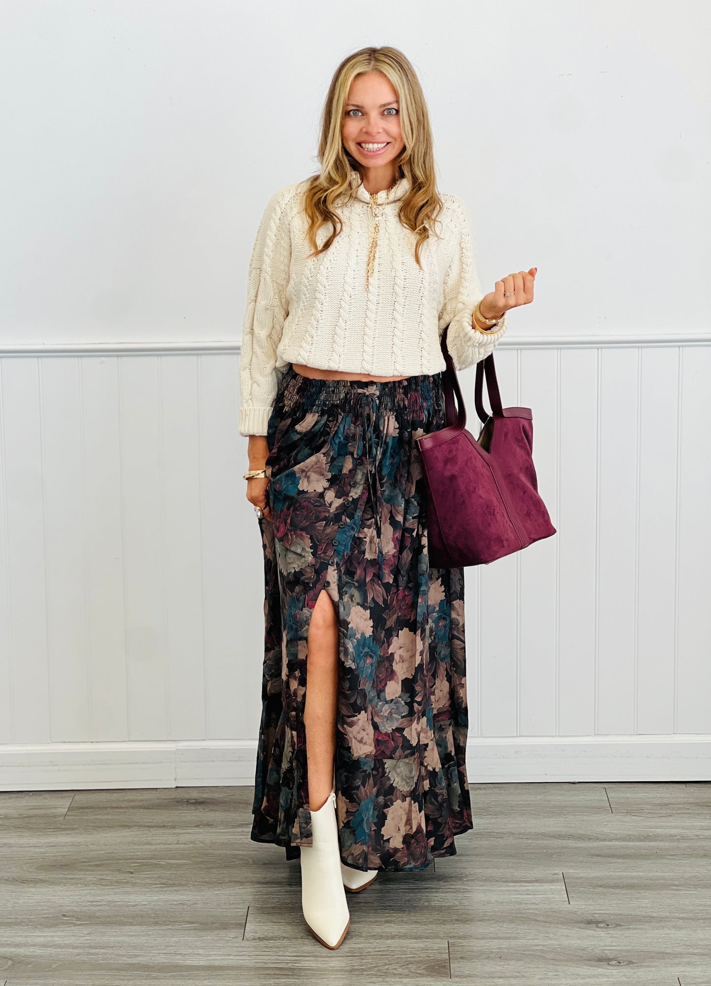Autumn Bliss Button Loop Maxi Skirt (Reg.)-2 Colors
