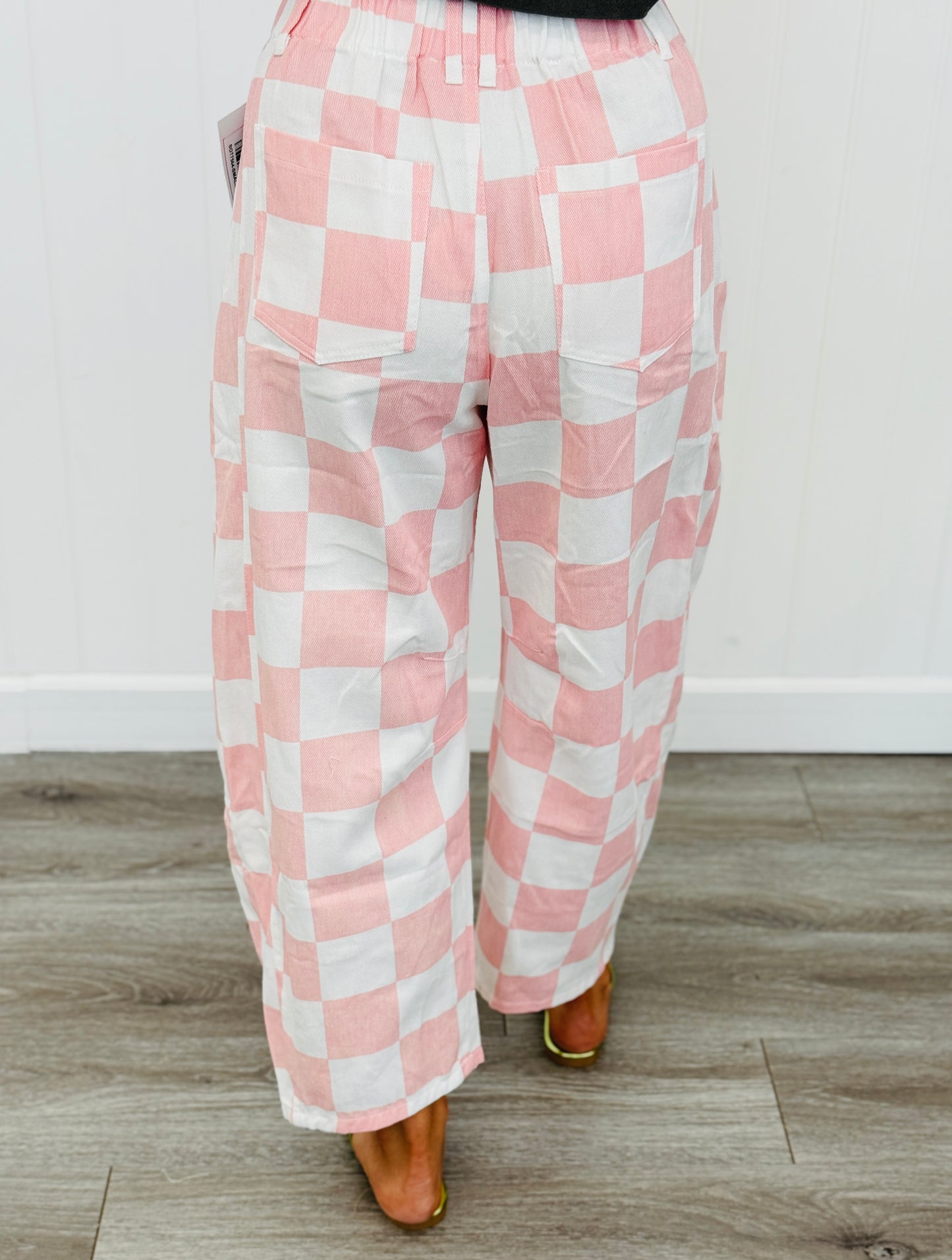 Baby Pink Checkered Print Barrel Pants (Reg & Plus)