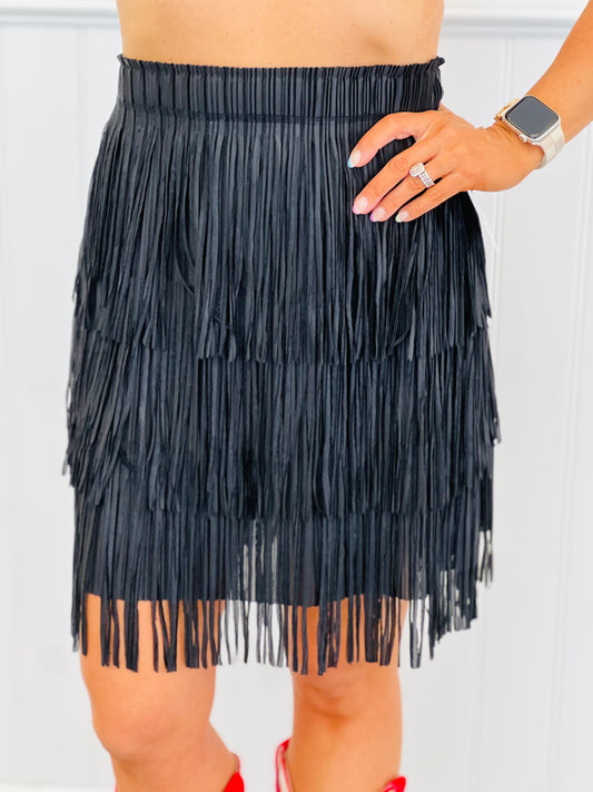 Black Tiered Fringe Mini Skirt (Reg. & Plus)