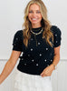 Black/Ivory Embroidered Polka Dot Sweater Top (Reg.)