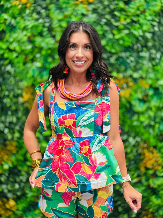 Red Multi Printed Self Tie Blouse (Reg. and Plus)