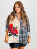 Contrast Print Roses Button Up Top (OS & PLUS)