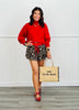 Leopard Contrast Red Waistband Mini Skort (Reg.)