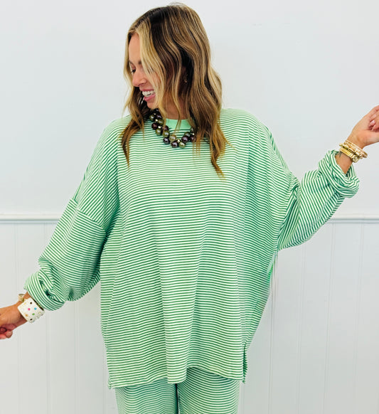 Lime Striped Oversized Fleece Sweater Top (Reg.)