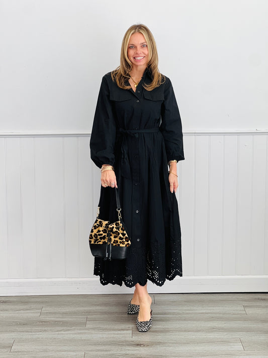 Black Eyelet Hem Midi Dress (Reg & Plus)