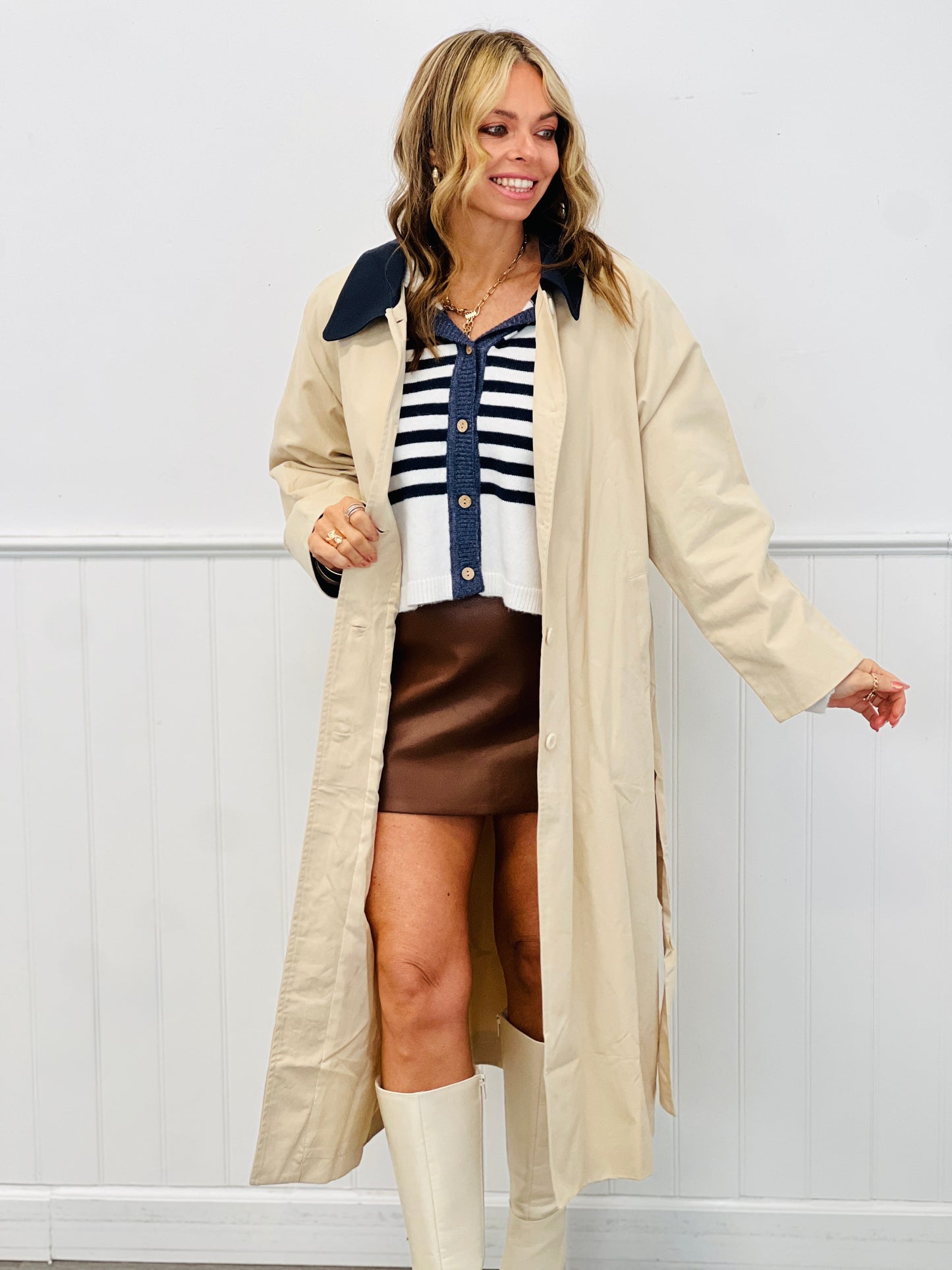 Striped Button Up Sailor Collar Sweater (Reg.)-2 Colors