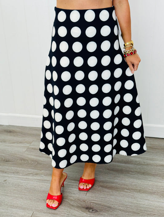 Navy Polka Dot Print Midi Skirt (Reg. and Plus)