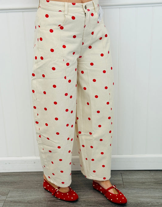 Cream/Red Polka Dot Wide Leg Pants (Reg.)