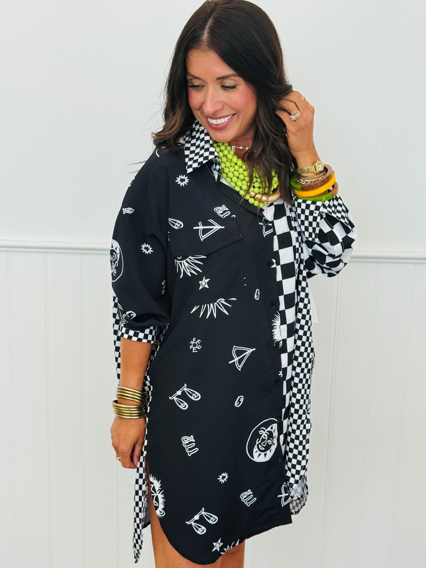 Mixed Print Oversized Button Down Shirt (Reg. and Plus)