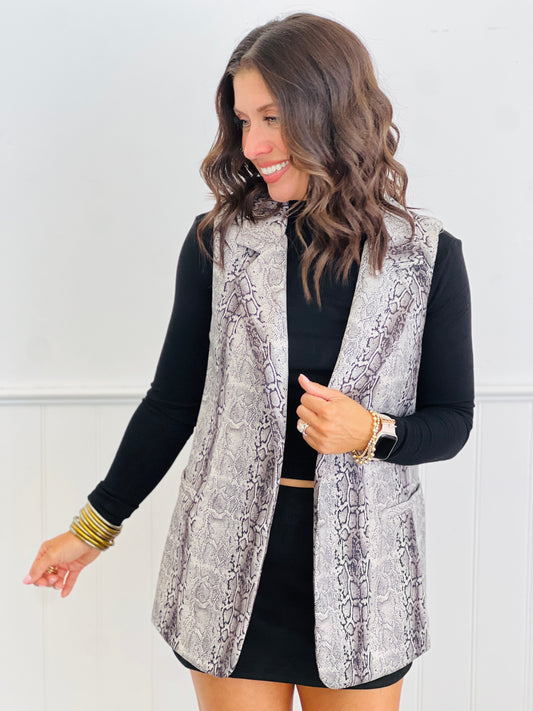Grey Suede Snakeskin Vest (Reg & Plus)
