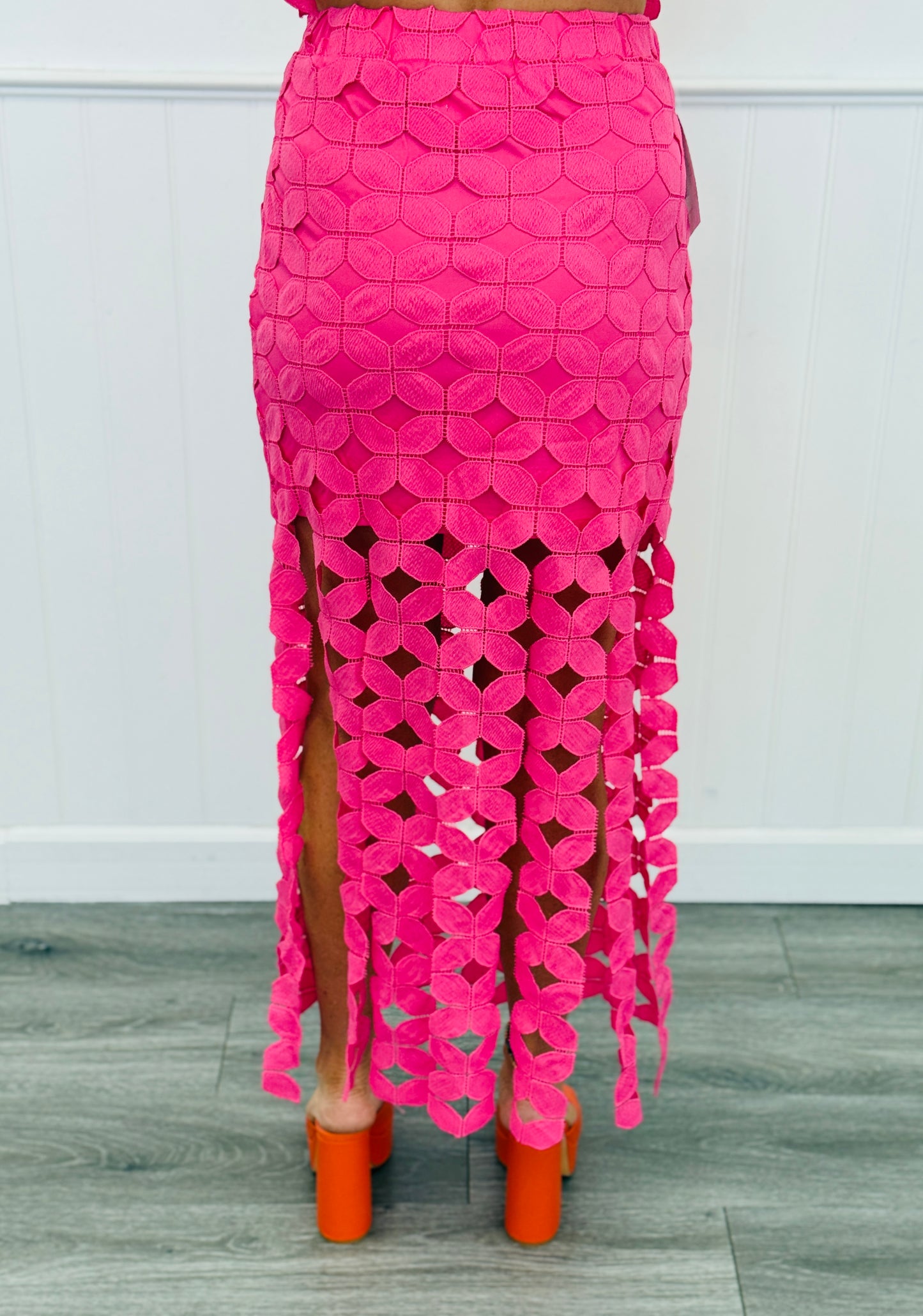 Hot Pink Crochet Geometric Maxi Skirt (Reg & Plus)