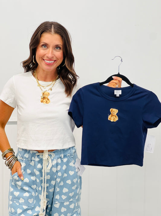 Embroidered Bear Baby Tee Top (Reg.)-2 Colors