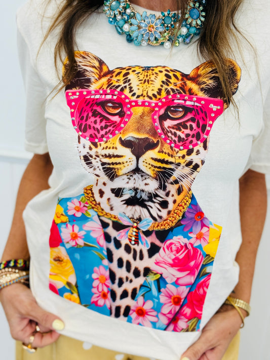 Leopard Floral Suit Bling Tee (Reg. and Plus)