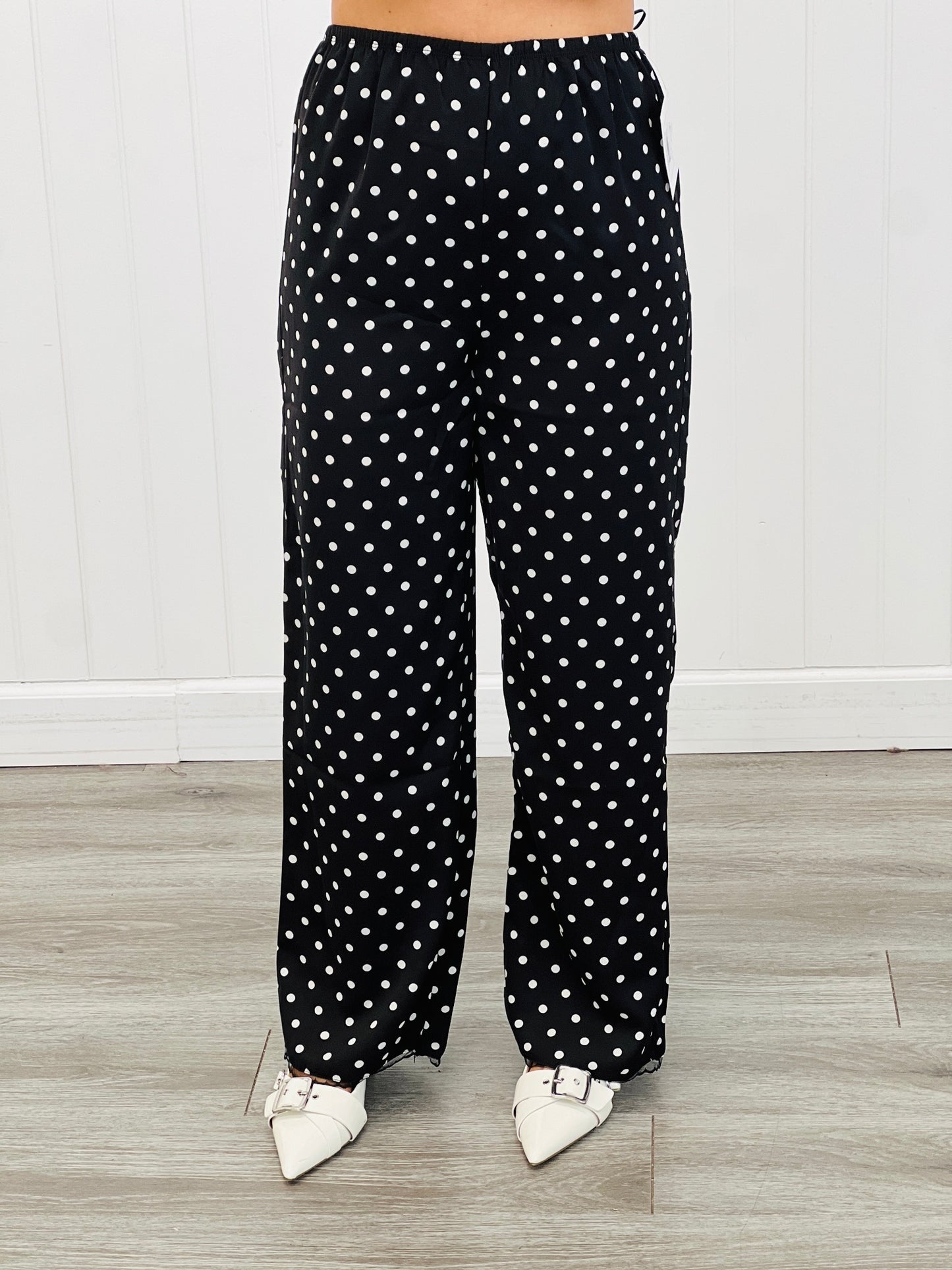 Black Polka Dot Satin Pants (Reg.)