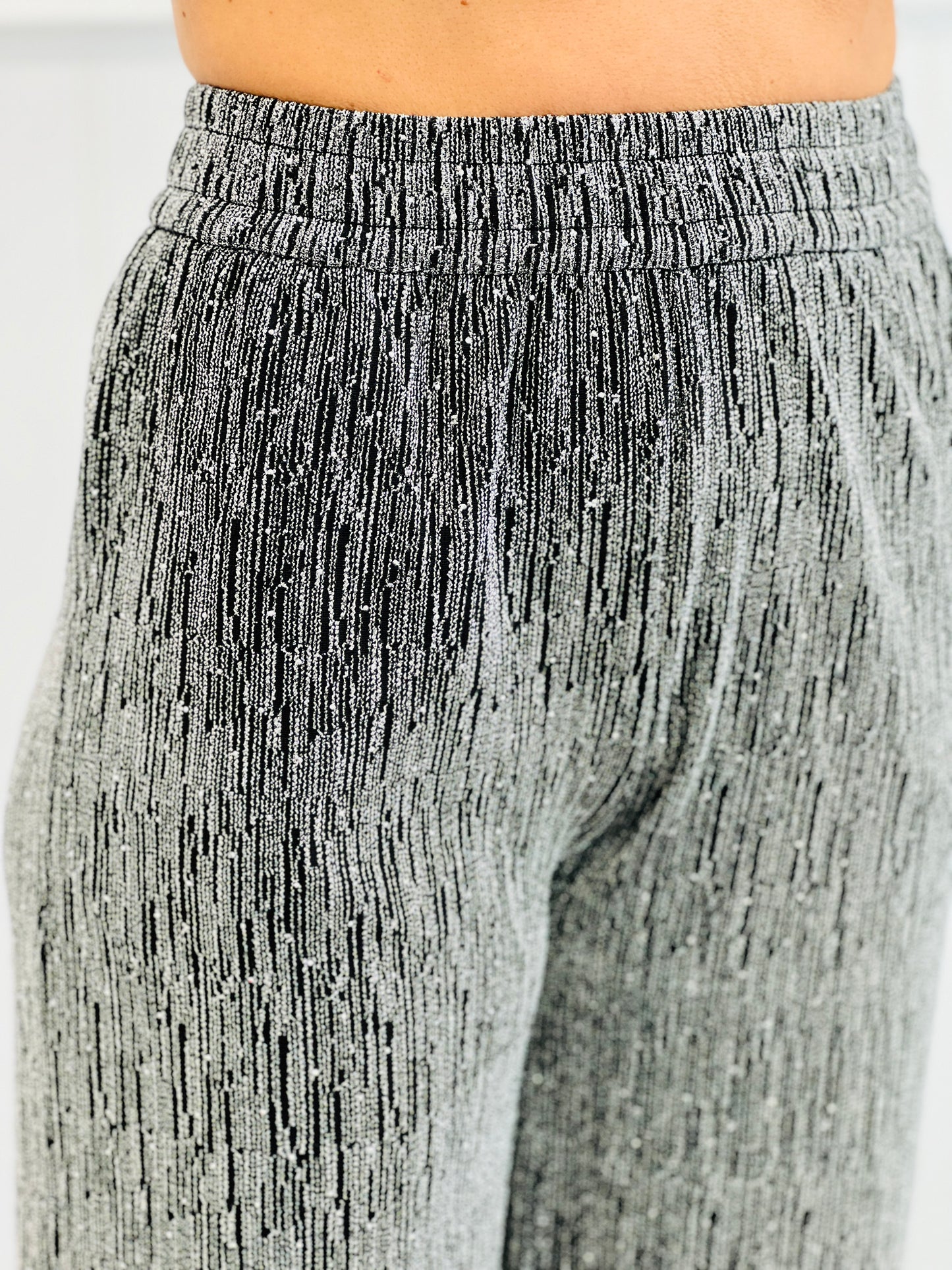Silver Metallic Rhinestone Straight Leg Pants (Reg. and Plus)