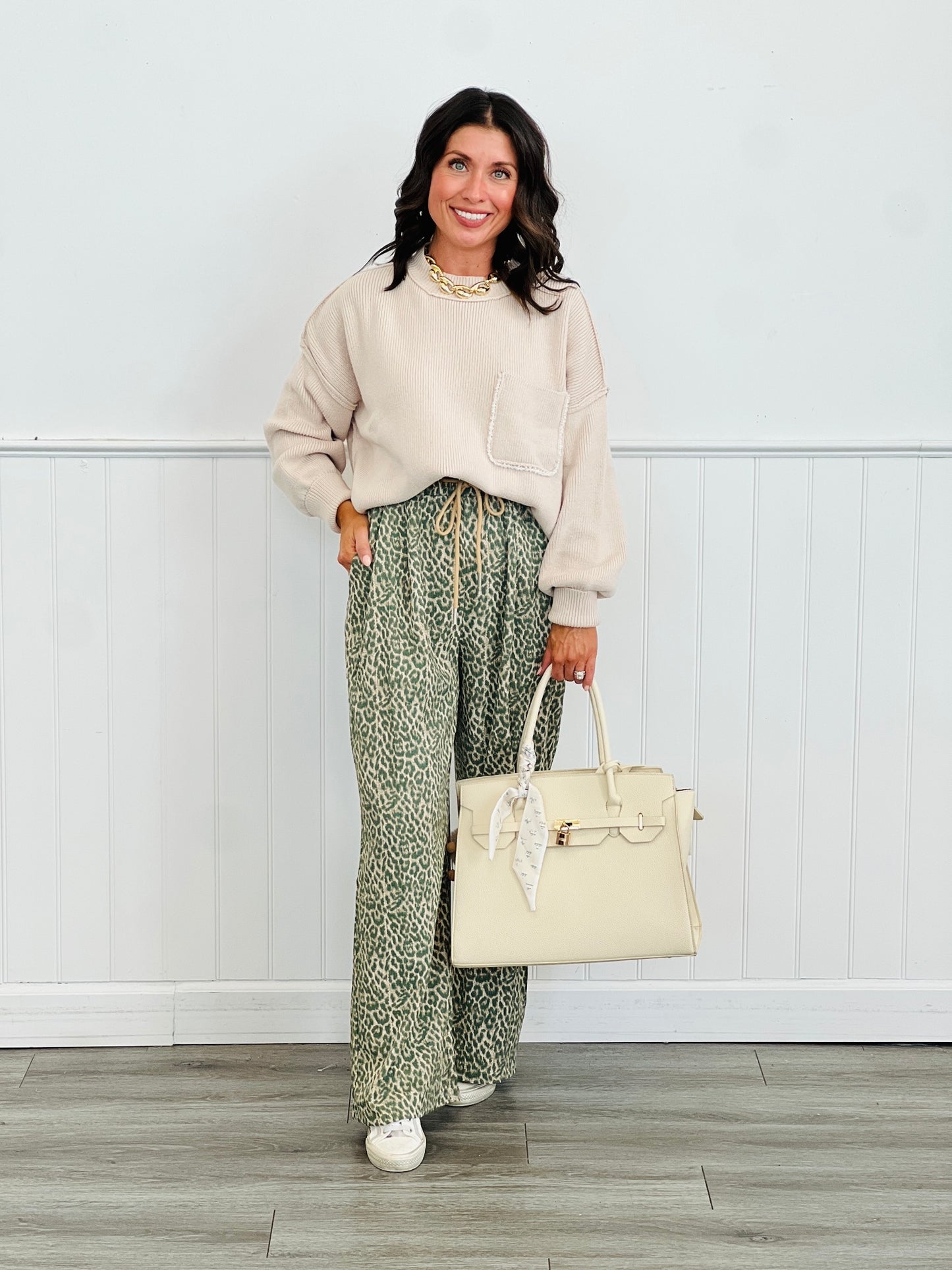 Leopard/Teal Wide Leg Pants (Reg & Plus)