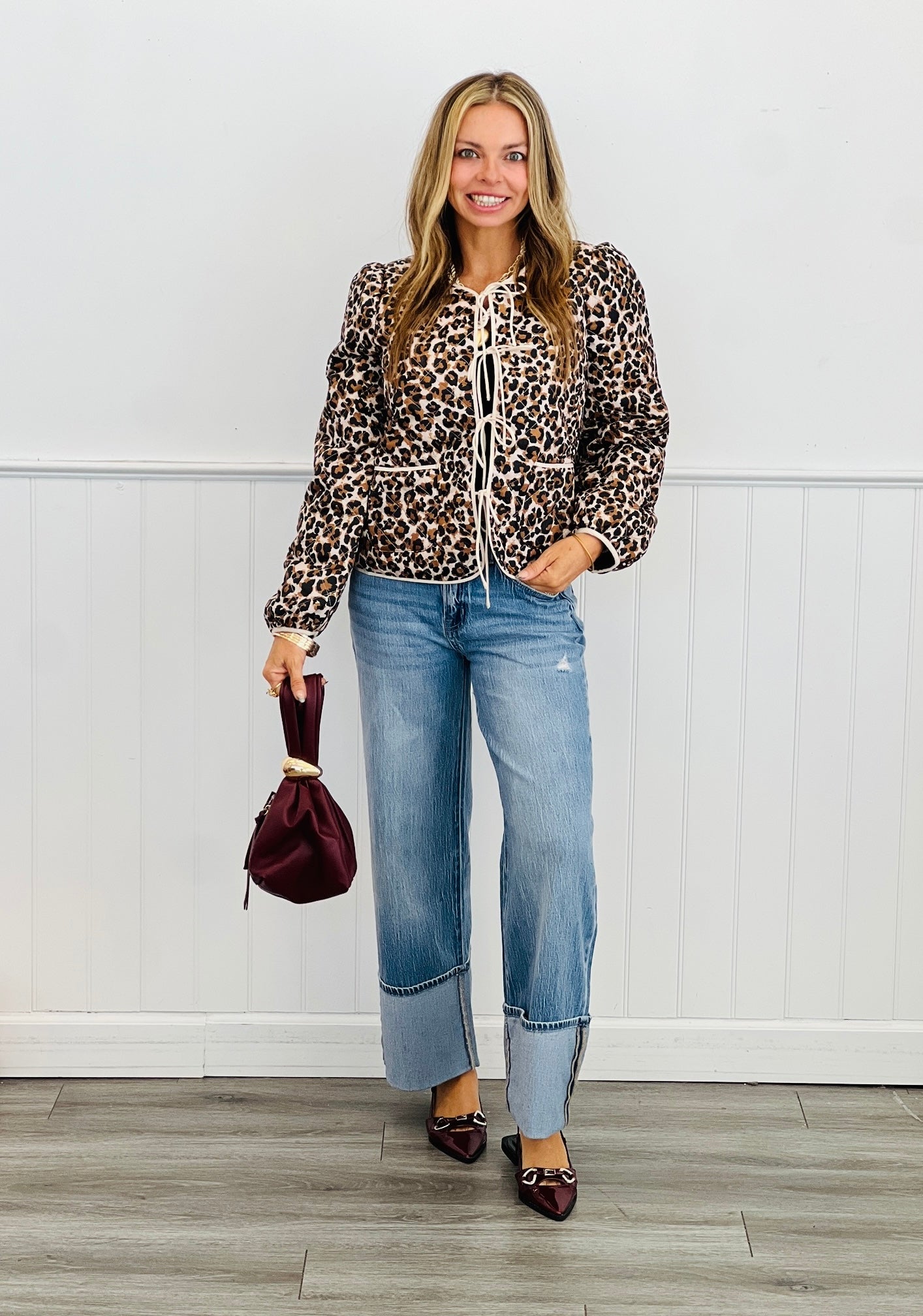 Leopard Multi Quilted Tie Front Jacket (Reg & Plus)