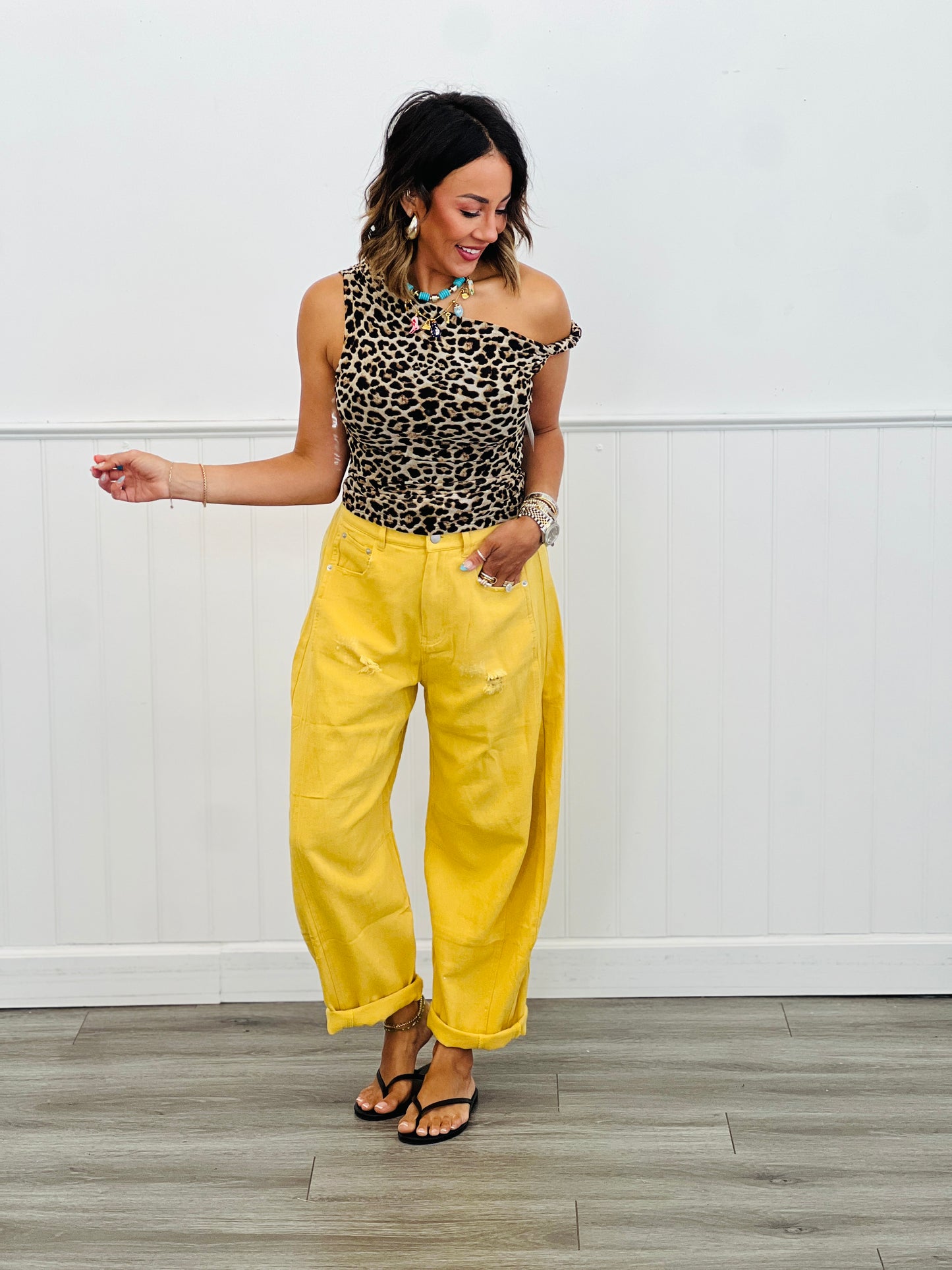 Acid Washed Yellow Denim Barrel Pants (Reg & Plus)