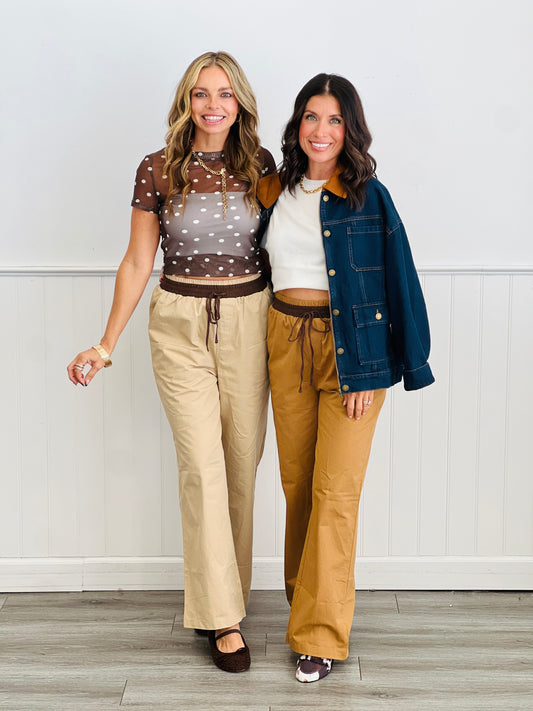 Contrast Waist Tie Pants (Reg.)-2 Colors