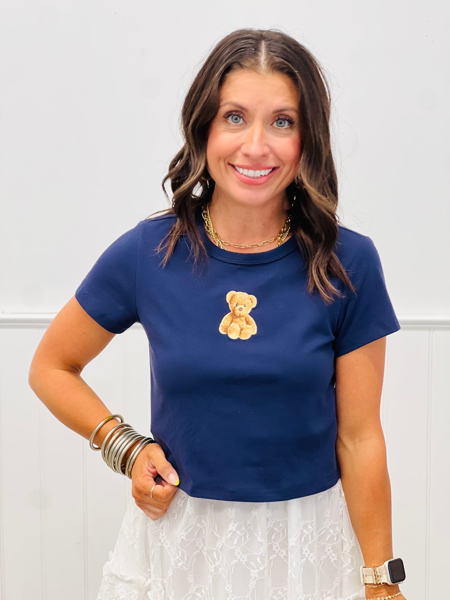 Embroidered Bear Baby Tee Top (Reg.)-2 Colors