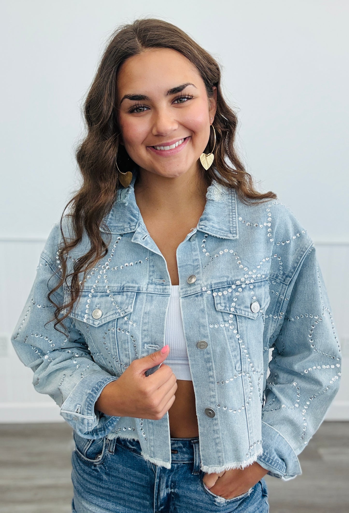 Light Denim Bow Rhinestone Denim Jacket (Reg.)