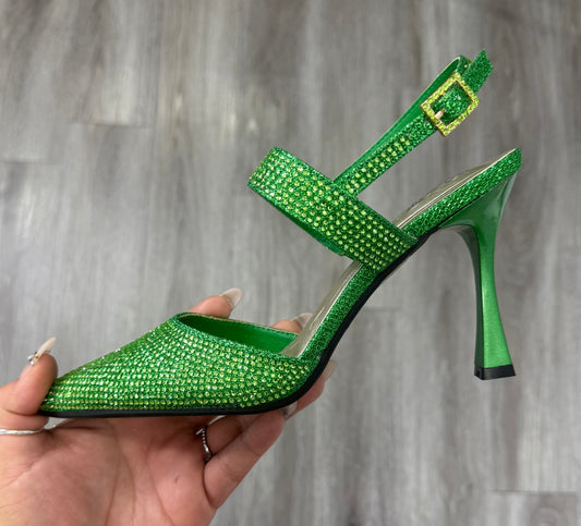 Forest Green Crystal Glow Slingback Heels