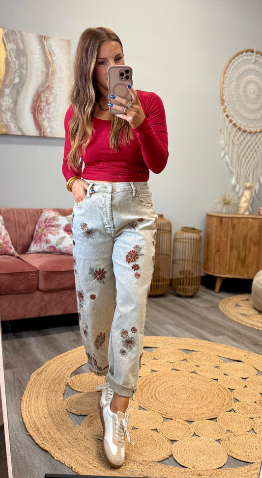 Oli & Hali Grey Floral Embroidered Jeans (Reg.)