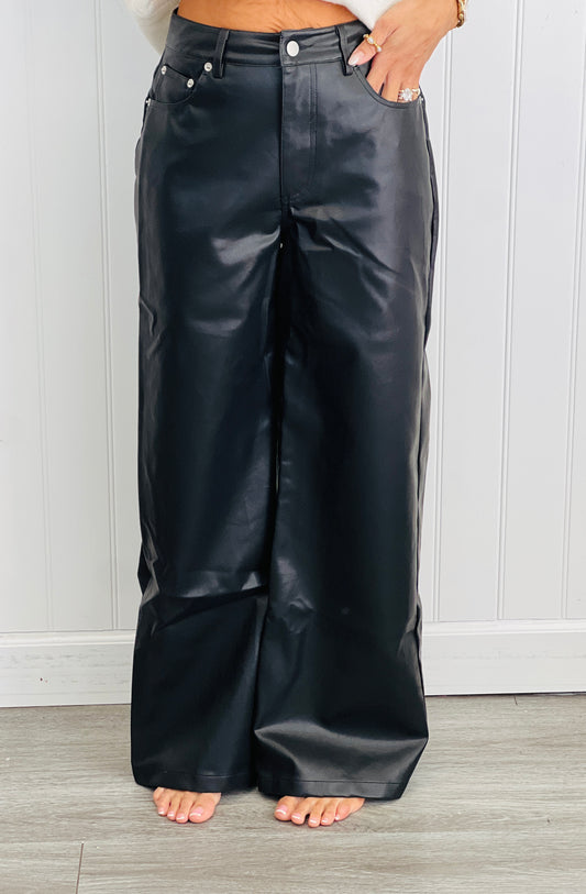 Black High Waist Faux Leather Pants