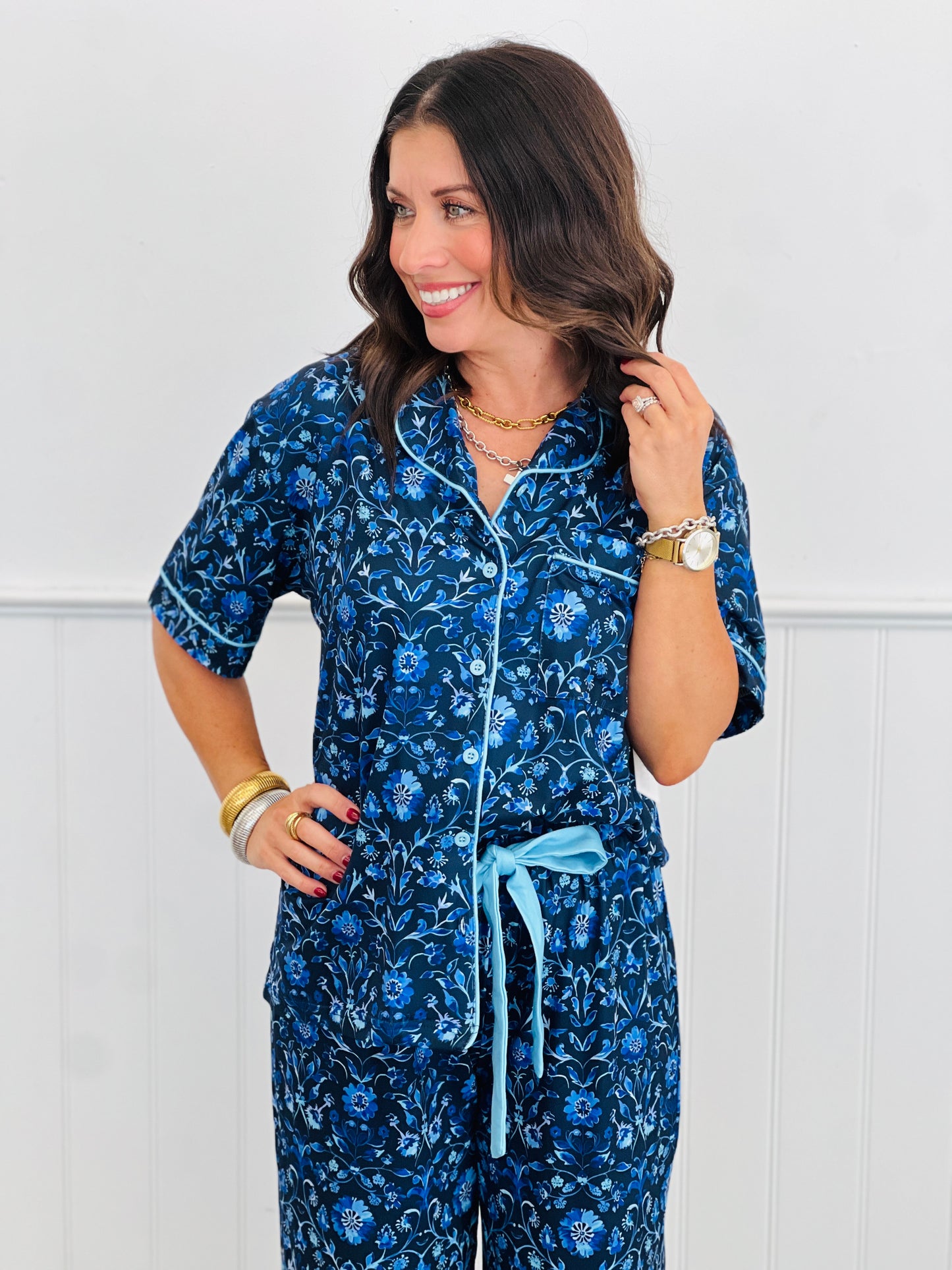 Moonlit Floral Ruffle Pajama Set (Reg. and Plus)