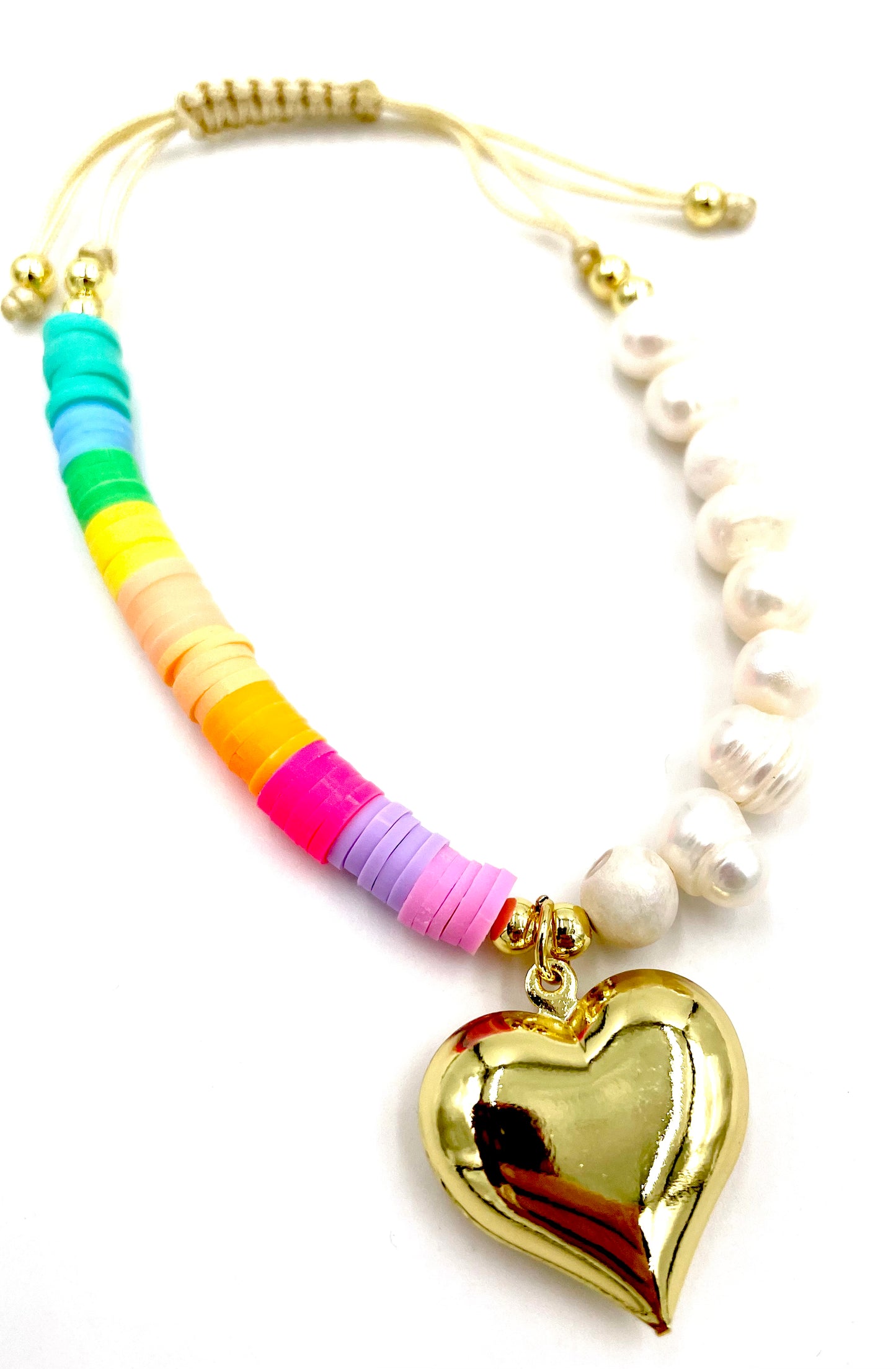 Seed Beads, Pearls & Heart Bracelet