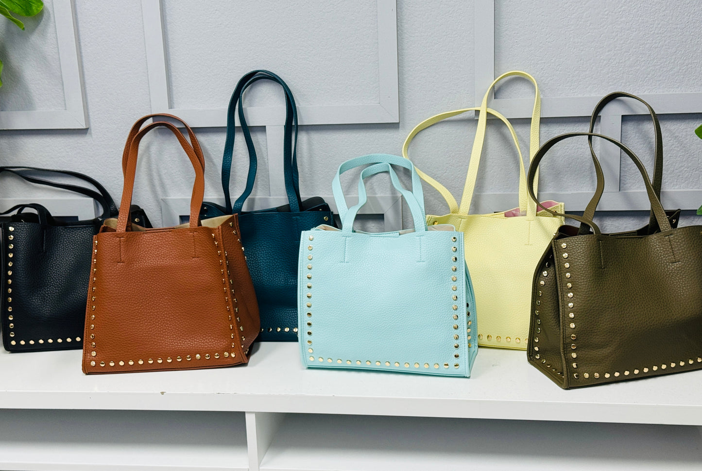 Vegan Leather Gold Studded Handbag (6 colors)