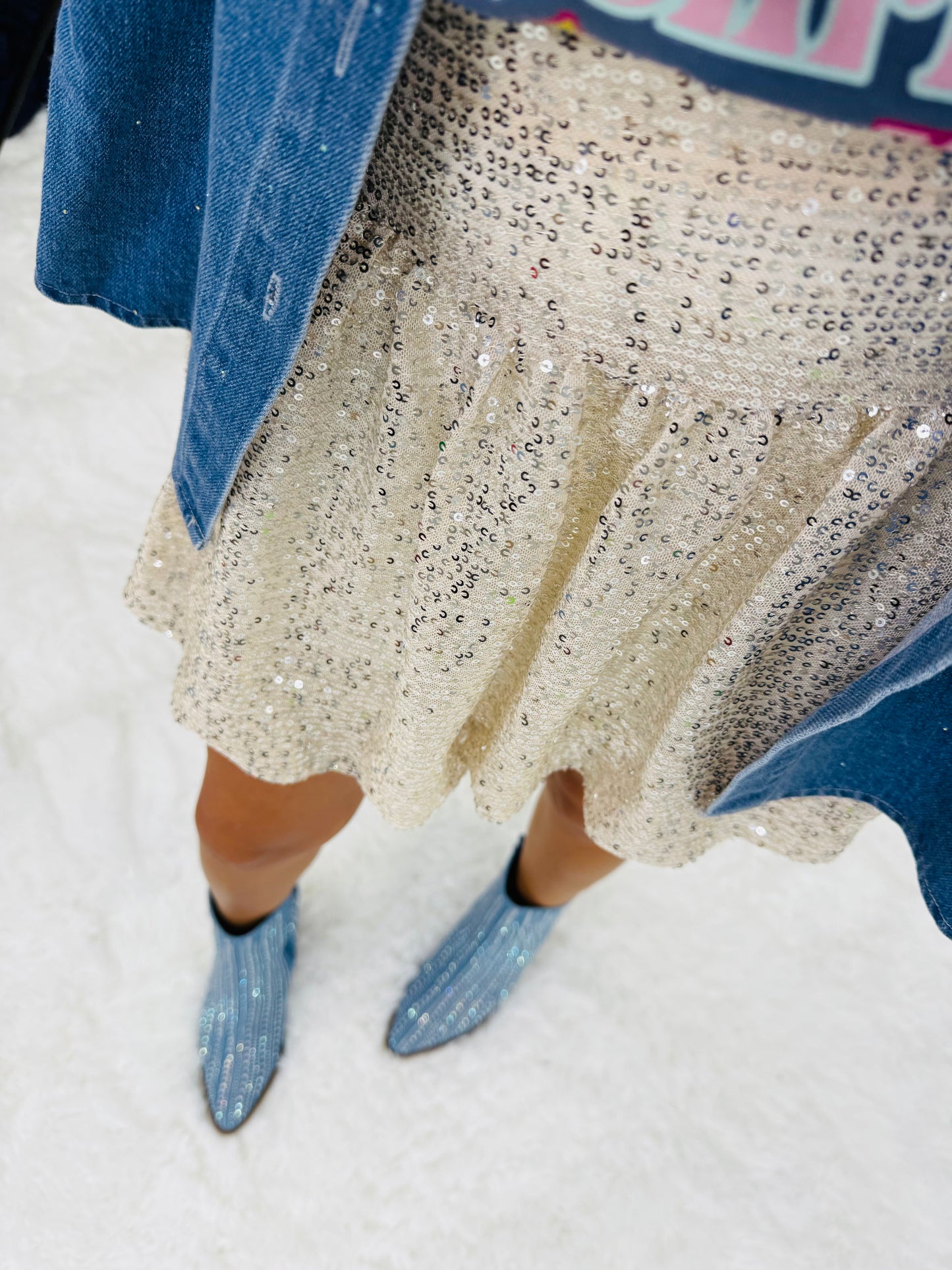 Gold Sequin Ruffle Mini Skirt (Reg.)