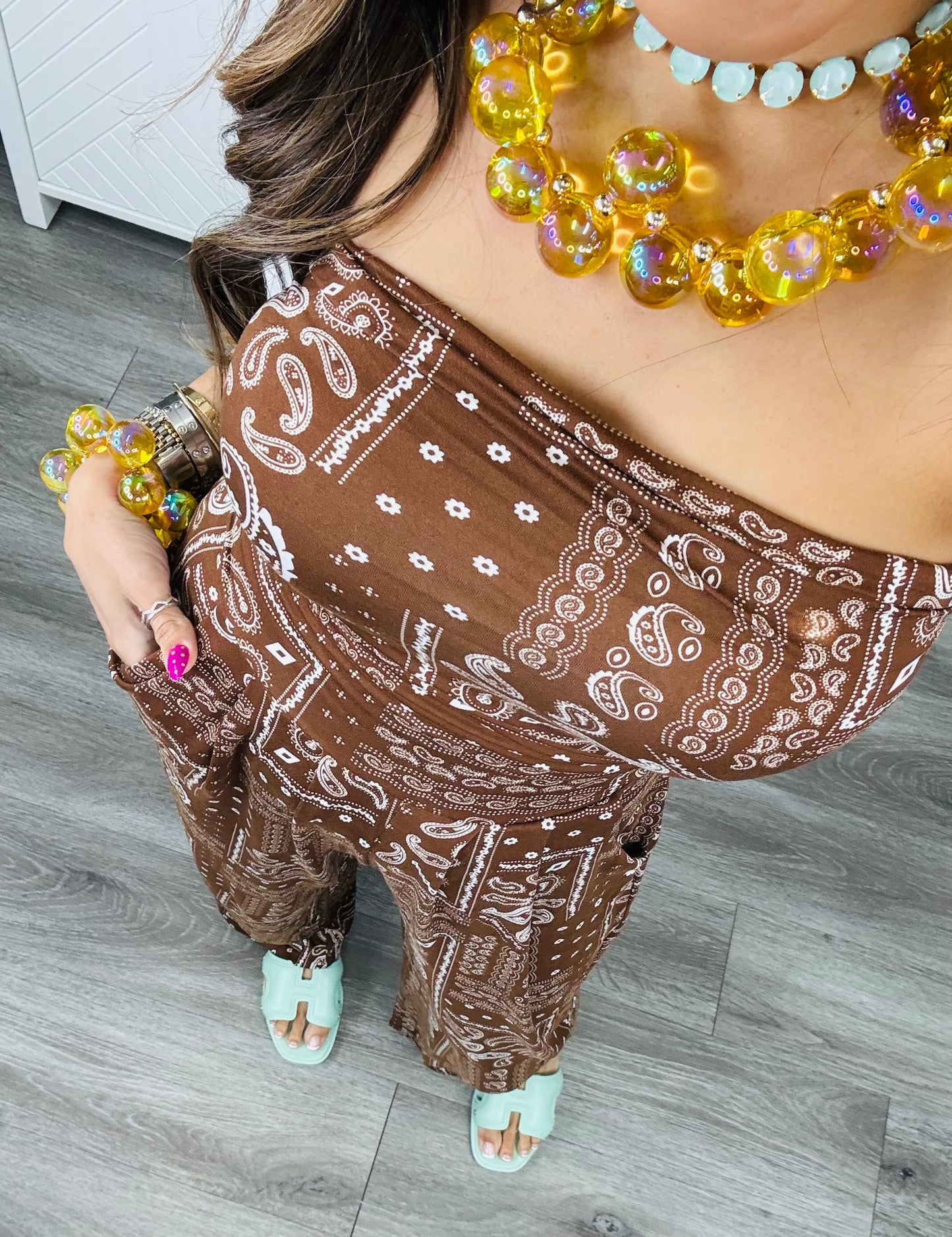 Chocolate Paisley Print Palazzo Jumpsuit (Reg.)