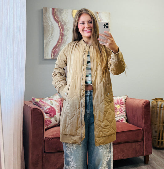 Latte Quilted Longline Bomber Jacket (Reg.)