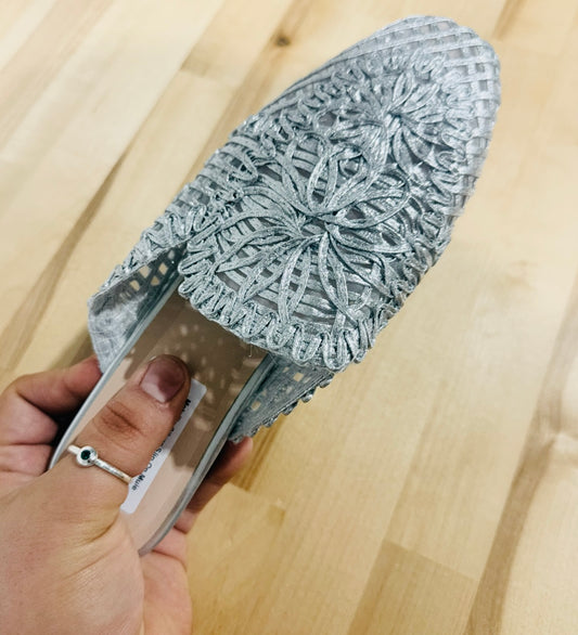Metallic Silver Slip On Mule