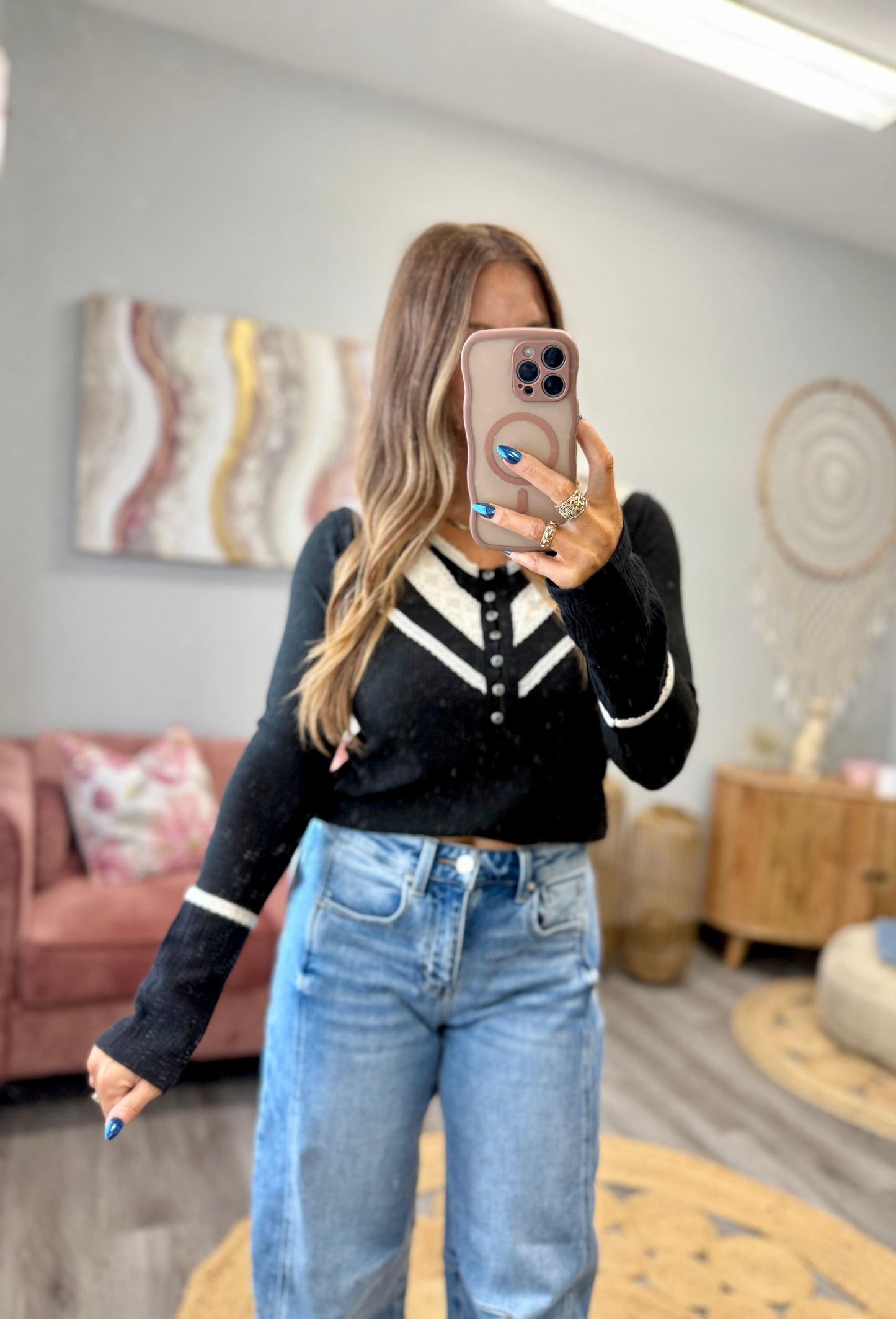 POL Ribbed Knit Crochet Trim Top (Reg.)-2 Colors