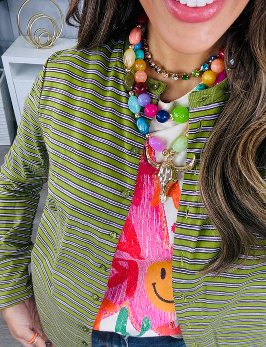 Martini Olive Striped Button Down Cardigan (Reg.)