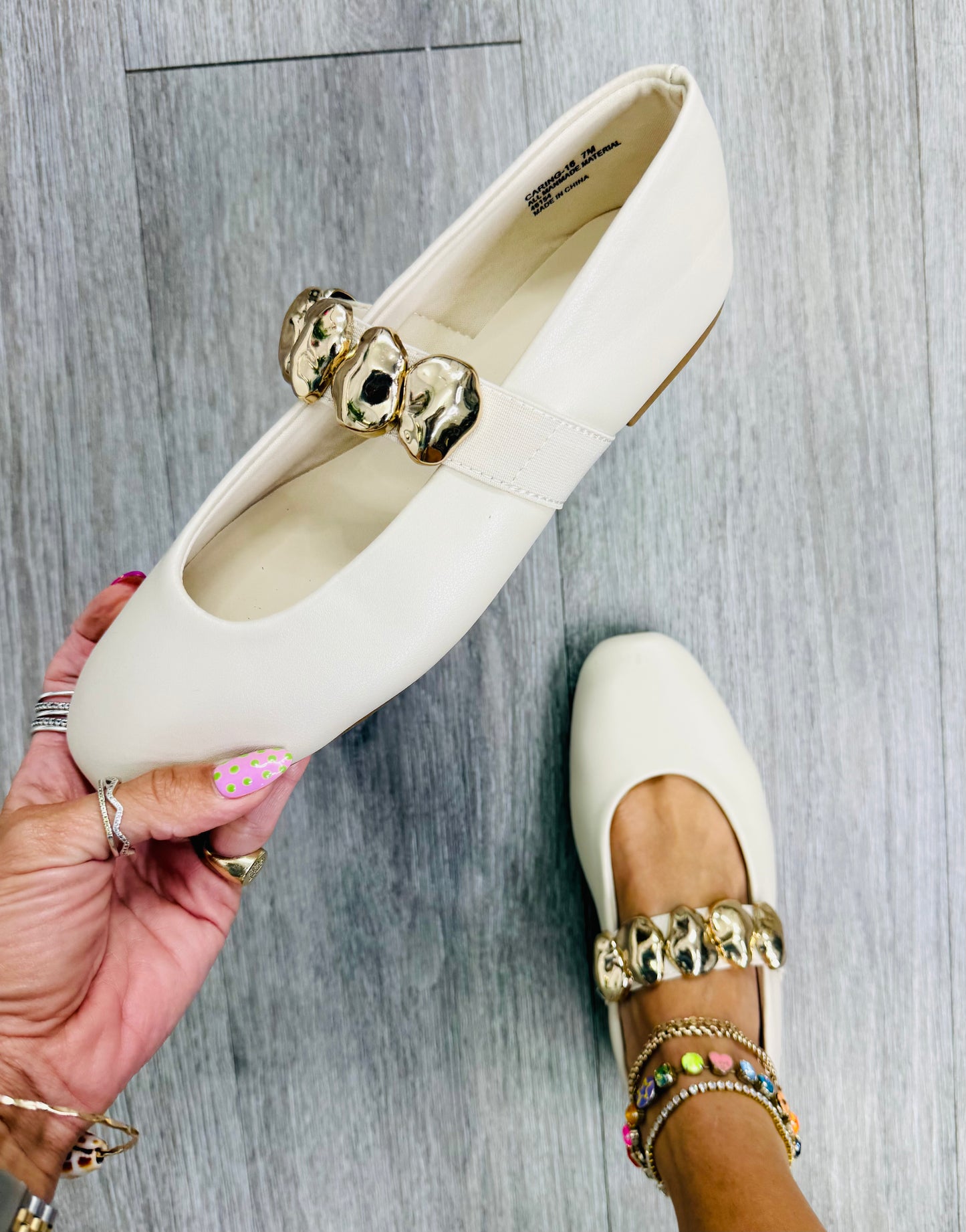Ivory Golden Link Mary Jane Flats