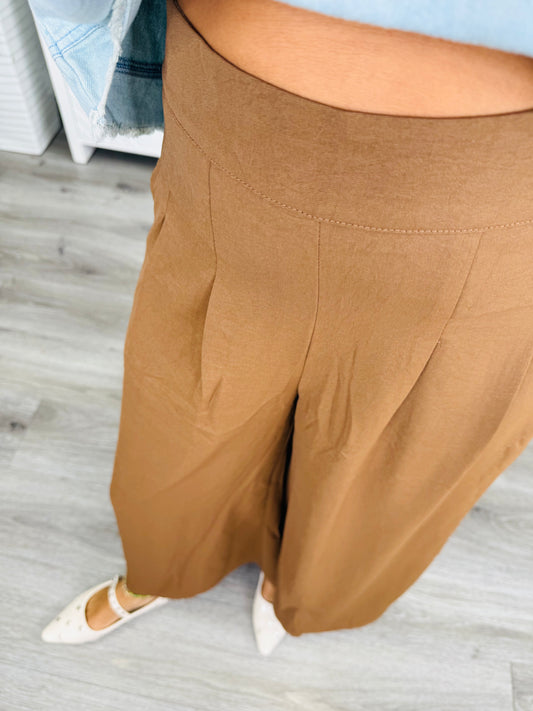 Brown Breezy Wide Leg Pants (Reg. and Plus)