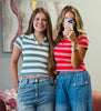 Polo Collar Multi Stripe Knit Top (Reg.)-2 Colors