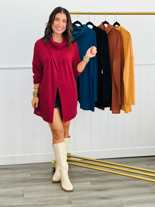 Dear Scarlett Cowl Me Back Tunic Top (Reg. and Plus) - 5 Colors
