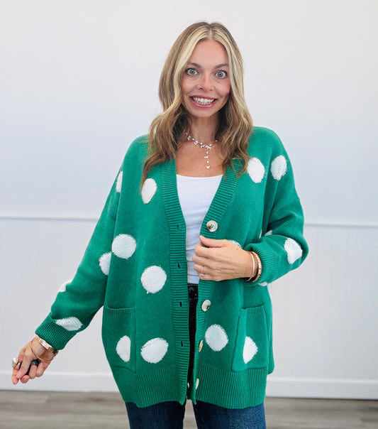 Polka Dot V-Neck Button Up Cardigan (Reg.) - 2 Colors