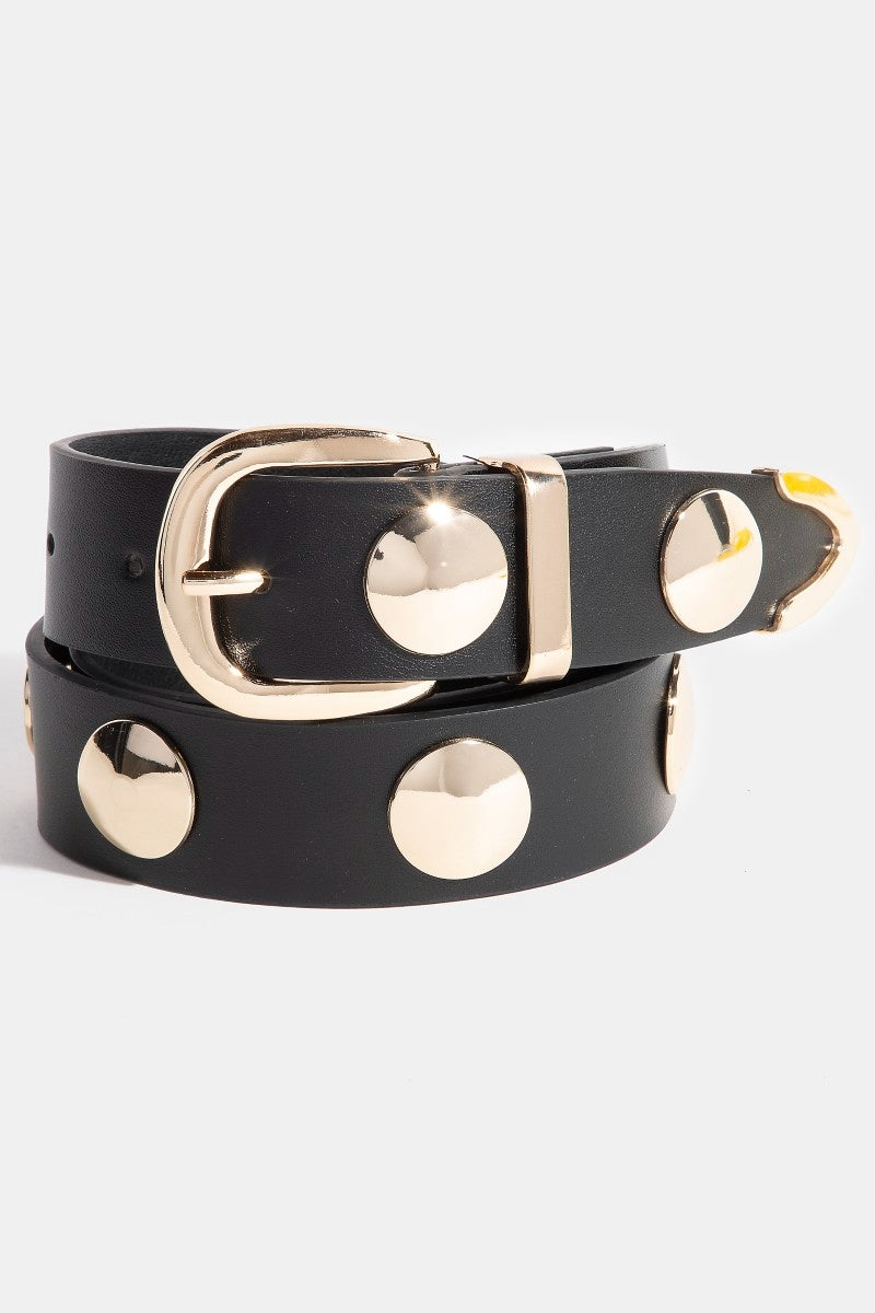Metallic Disc Gold Studded Faux Leather Belt (2 colors)