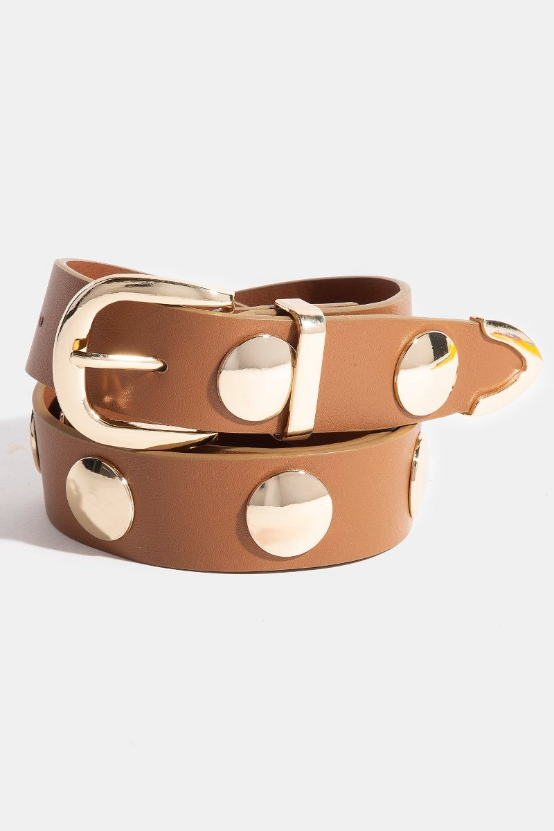 Metallic Disc Gold Studded Faux Leather Belt (2 colors)
