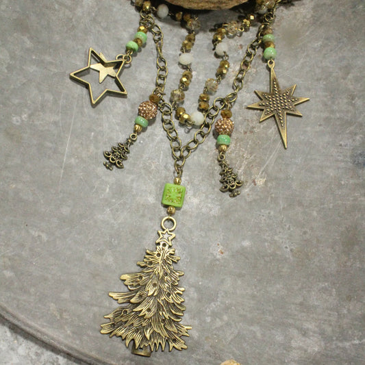 Golden Stars on the Tree Charm Necklace