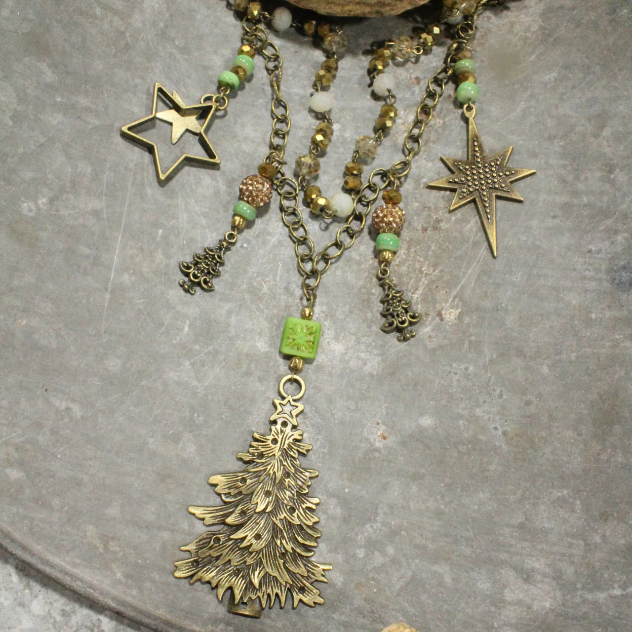 Golden Stars on the Tree Charm Necklace