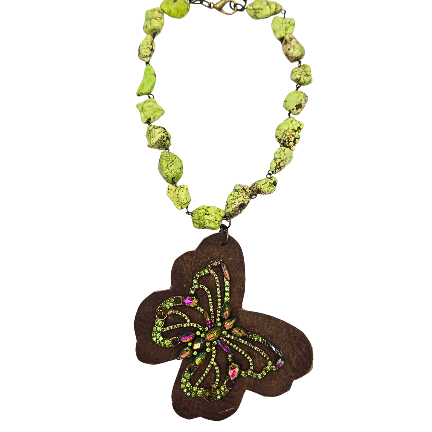 Gypsy South - Leather Butterfly & Green Turquoise Necklace