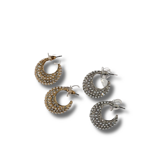 Pave' Pearl Half Moon Earrings (2 colors)